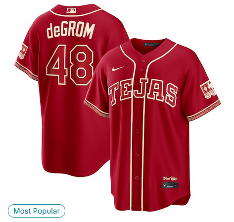 Men Texas Rangers #48 deGrom red Nike 2026 MLB City Connect Jersey